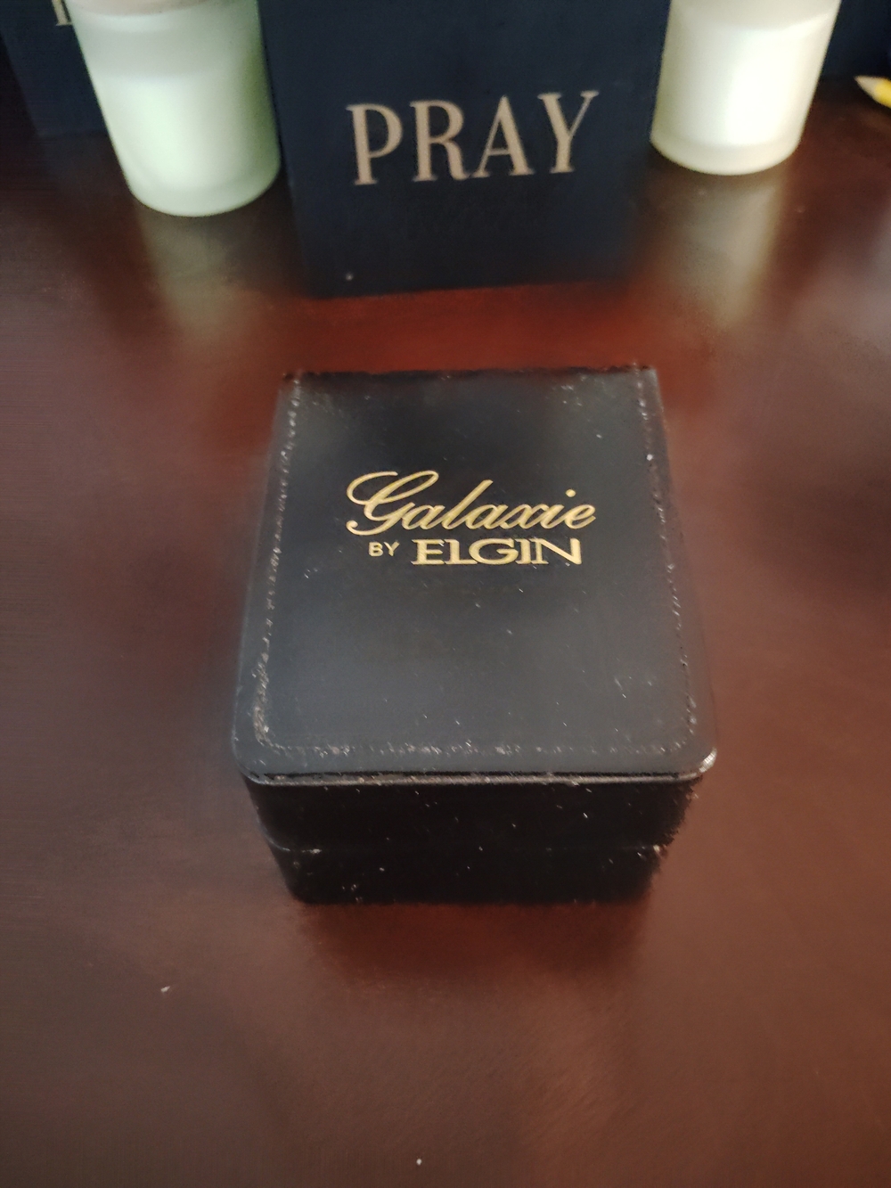 NIB Vintage Galaxies by Elgin Diamond Accent Square Gold Tone Wide Band Watch